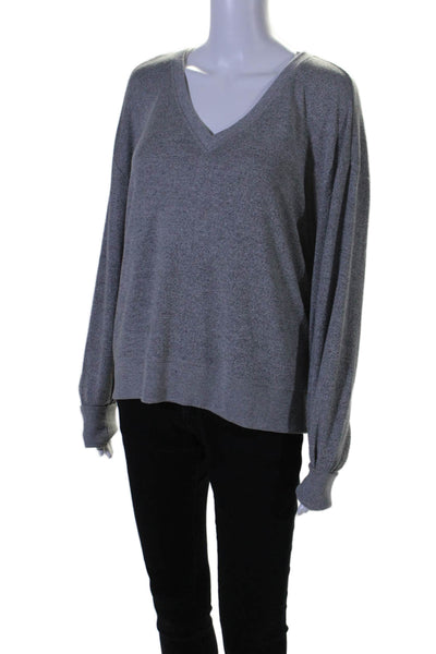 Paige Black Label Womens Long Sleeve V Neck T Shirt Gray Size L