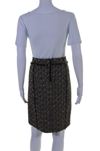 Tory Burch Womens Tweed Fringe Trim Knee Length Pencil Skirt Brown Size 10