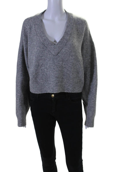 3.1 Phillip Lim Womens Alpaca V Neck Long Sleeves Sweater Gray Size Large