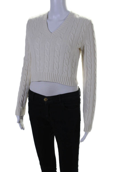 Sunday Best Womes Cable Knit V Neck Long Sleeves Sweater White Wool Size Small