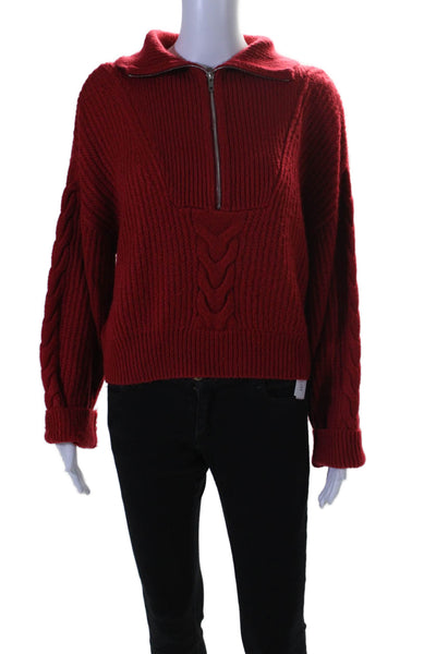 Line And Dot Womens Half Zipper Long Sleeves Turtleneck Sweater Red Size Medium