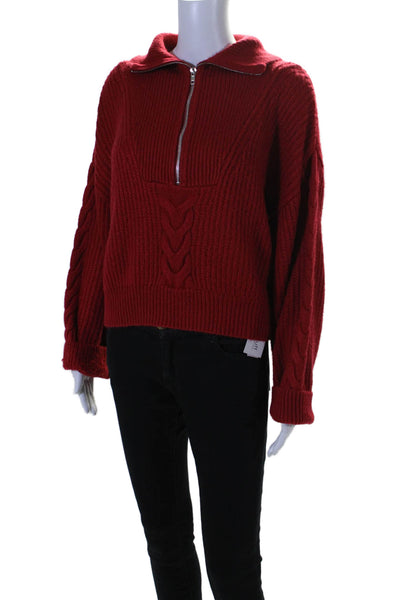 Line And Dot Womens Half Zipper Long Sleeves Turtleneck Sweater Red Size Medium