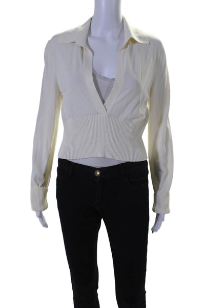 GAUGE81 Womens Long Sleeve V Neck Collared Blouse Cream Size M