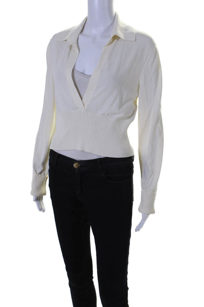 GAUGE81 Womens Long Sleeve V Neck Collared Blouse Cream Size M