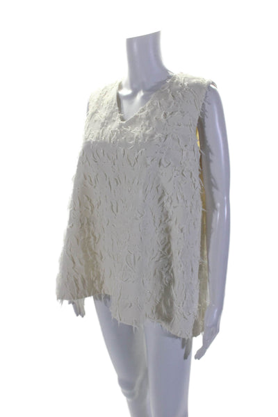 CO Womens Cotton V-neck Sleeveless Feathered Mini Dress Cream White Size M