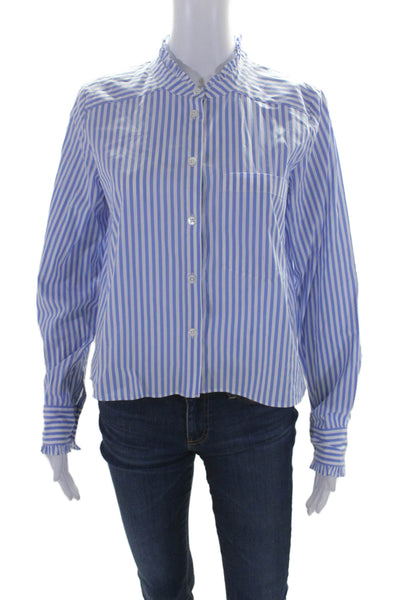 Veronica Beard Womens Striped Button Down Shirt Blue White Cotton Size 4