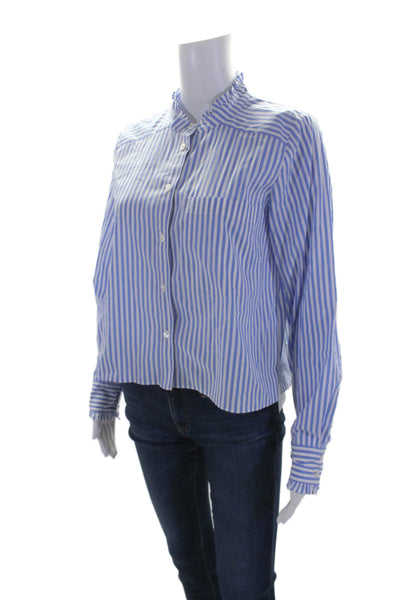 Veronica Beard Womens Striped Button Down Shirt Blue White Cotton Size 4