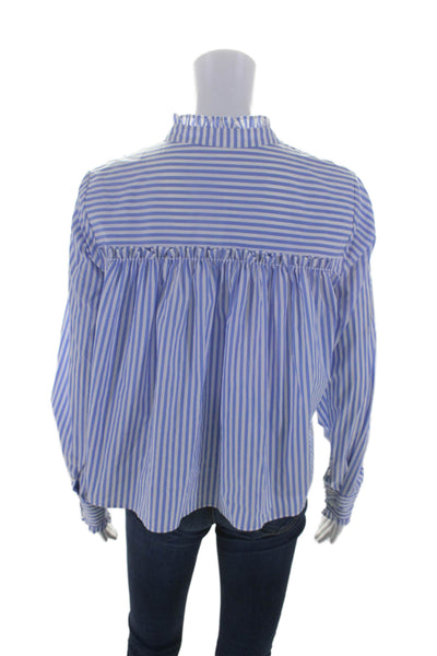 Veronica Beard Womens Striped Button Down Shirt Blue White Cotton Size 4