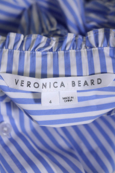 Veronica Beard Womens Striped Button Down Shirt Blue White Cotton Size 4