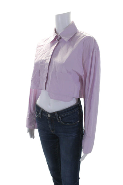 Zara Womens Button Front Long Sleeve Collared Cropped Shirt Purple Size Small