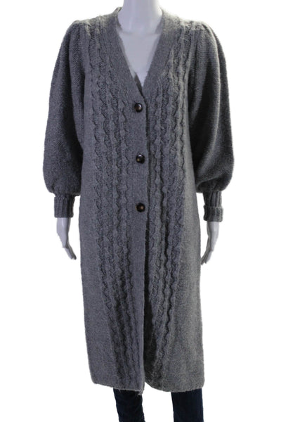 Toccin Womens Knit V-Neck Button Up Longline Cardigan Sweater Gray Size XS