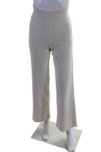 Toccin Womens Cotton Blend Knit High-Rise Straight Leg Pants Cream Size XS