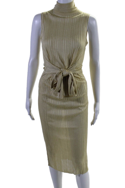 Toccin Womens Sheer Sparkly Knit Sleeveless Turtleneck Maxi Dress Beige Size XS