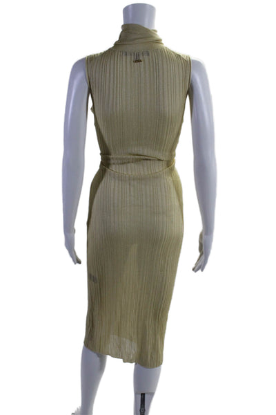 Toccin Womens Sheer Sparkly Knit Sleeveless Turtleneck Maxi Dress Beige Size XS