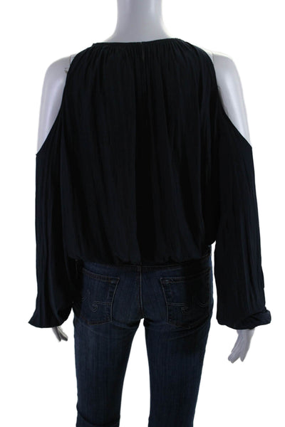 Ramy Brook Womens Dark Navy Crew Neck Cold Shoulder Long Sleeve Blouse Top Size