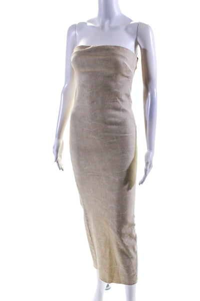 Zara Womens Cotton Abstract Print Zip Up Strapless Maxi Dress Beige Size XS