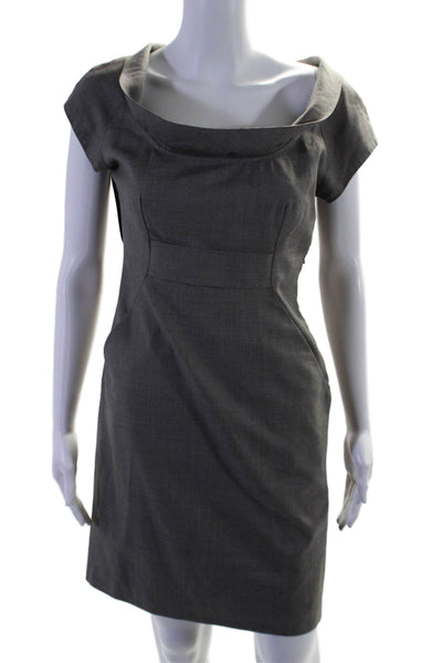 Ted Baker London Womens Wool Gray Drape Neck Cap Sleeve Shift Dress Size 2