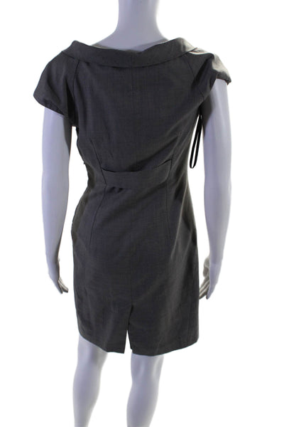 Ted Baker London Womens Wool Gray Drape Neck Cap Sleeve Shift Dress Size 2