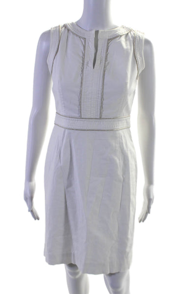 Tory Burch Womens Cotton White V-neck Zip Back Sleeveless Shift Dress Size 4