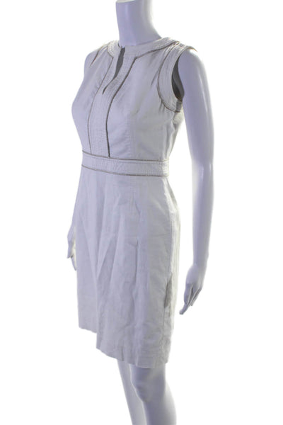 Tory Burch Womens Cotton White V-neck Zip Back Sleeveless Shift Dress Size 4