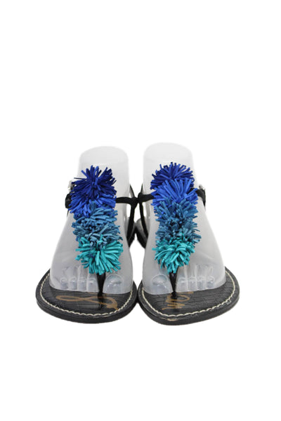 Sam Edelman Womens Feather Textured Back Thong Strap Casual Sandals Blue Size 8