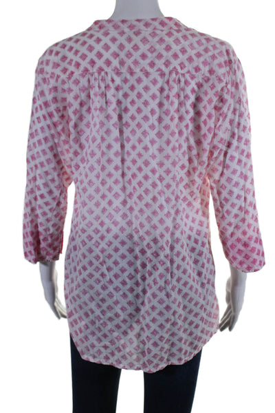 Roberta Roller Rabbit Womens Cotton Diamond Print Pleated Blouse Pink Size M