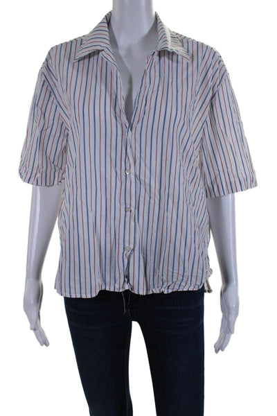 Felicite Womens Cotton Short Sleeve Striped Button Down Shirt White Size 3