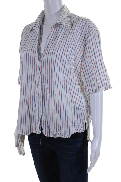 Felicite Womens Cotton Short Sleeve Striped Button Down Shirt White Size 3