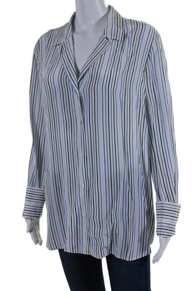 Frame Womens Silk Long Sleeve Striped Button Down Blouse Blue Size L