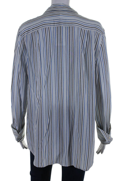 Frame Womens Silk Long Sleeve Striped Button Down Blouse Blue Size L