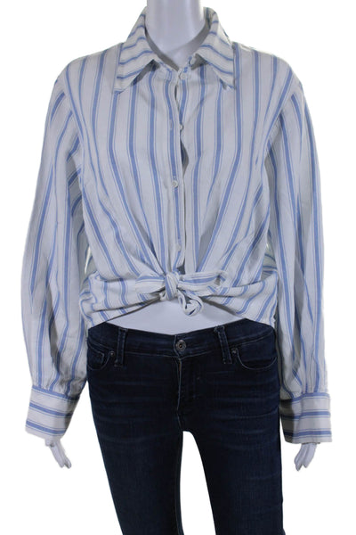 & Other Stories Womens Long Sleeve Striped Tie Font Buttoned Blouse Blue Size 10