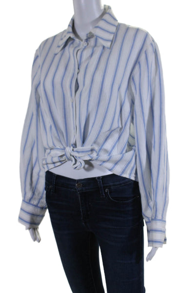 & Other Stories Womens Long Sleeve Striped Tie Font Buttoned Blouse Blue Size 10