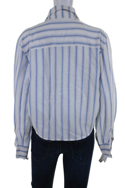 & Other Stories Womens Long Sleeve Striped Tie Font Buttoned Blouse Blue Size 10