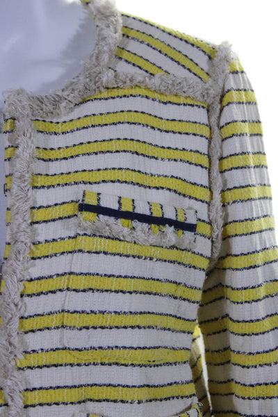 Veronica Beard Womens Short Sleeve Striped Fringe Hook Eye Jacket Yellow Size 10