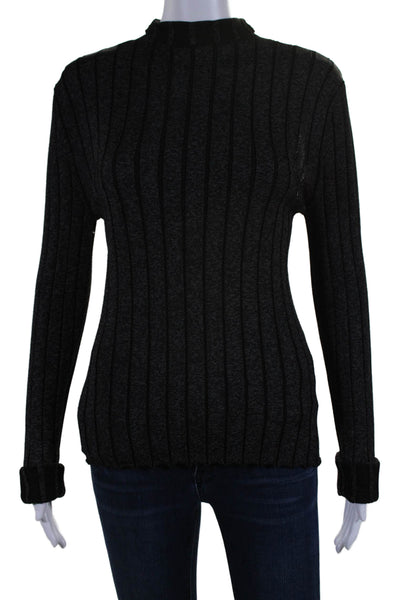 Dion Lee Women's Mock Neck Long Sleeves Cut-Outs Ribbed Sweater Black Size M