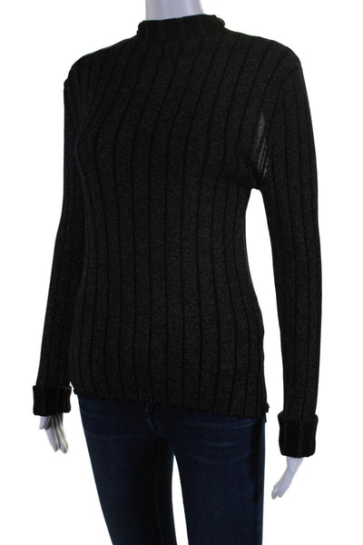 Dion Lee Women's Mock Neck Long Sleeves Cut-Outs Ribbed Sweater Black Size M