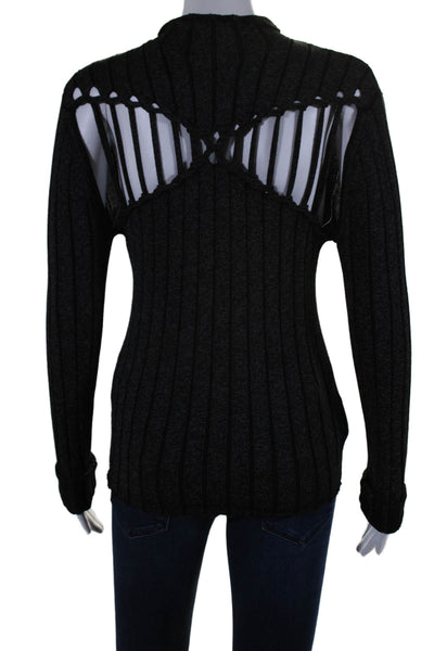 Dion Lee Women's Mock Neck Long Sleeves Cut-Outs Ribbed Sweater Black Size M