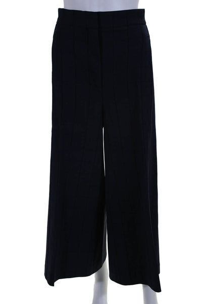 Proenza Schouler Women's Hook Closure Flat Front Wide Leg Pants Navy Blue Size 8