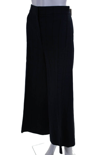 Proenza Schouler Women's Hook Closure Flat Front Wide Leg Pants Navy Blue Size 8