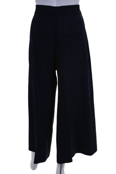 Proenza Schouler Women's Hook Closure Flat Front Wide Leg Pants Navy Blue Size 8