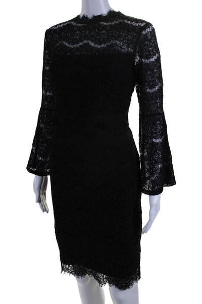 Marina Womens Cotton Textured Lace Detailed Long Sleeved Dress Black Size 10