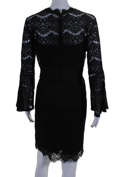 Marina Womens Cotton Textured Lace Detailed Long Sleeved Dress Black Size 10