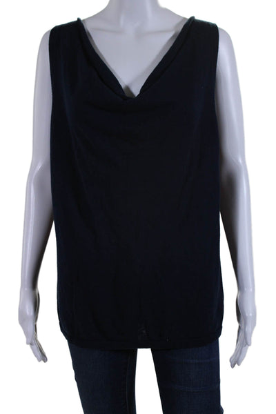 J. Mclaughlin Womens Cotton Sleeveless Ribbed Hem Cowl Neck Blouse Blue Size L