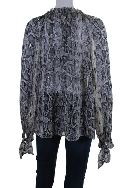 Rebecca Taylor Womens Silk Animal Print Textured Long Sleeve Blouse Gray Size 12