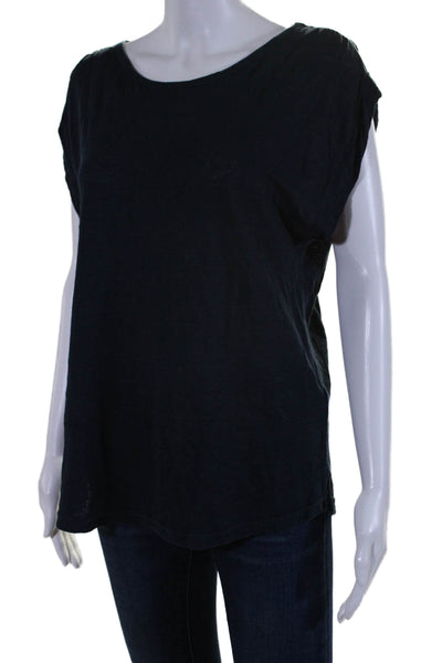 Frame Womens Linen Short Sleeved Round Neck Basic Casual T-Shirt Black Size L