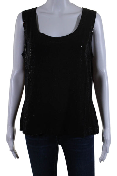 St. John Caviar Womens Geometric Textured Sleeveless Blouse Black Size XL