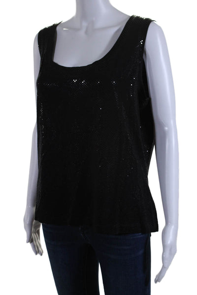 St. John Caviar Womens Geometric Textured Sleeveless Blouse Black Size XL