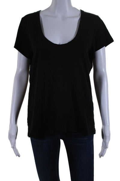 Rag & Bone Womens Short Sleeved Scoop Neck Casual Basic Top Black Size L