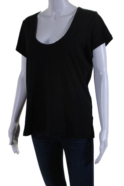 Rag & Bone Womens Short Sleeved Scoop Neck Casual Basic Top Black Size L