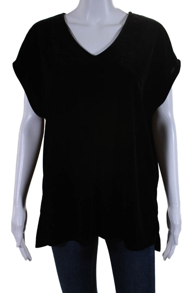 Donna Karan New York Womens Suede Soft Textured Short Sleeve Blouse Black Size L